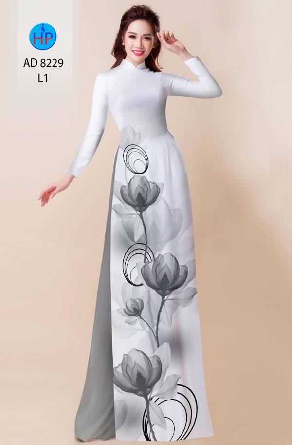 Vải Áo Dài Hoa In 3D AD 8229 5